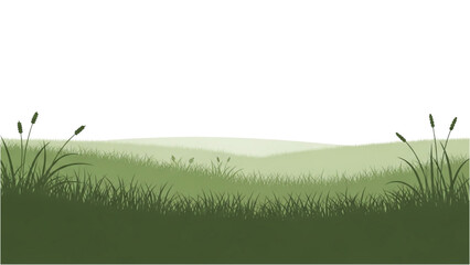 Serene Green Landscape Illustration with Lush Grassy Fields and Rolling Hills Under a Clear Sky Concept Art