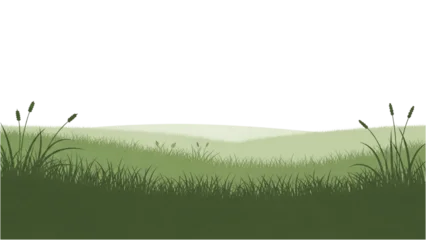 Gardinen Olive Serene Green Landscape Illustration with Lush Grassy Fields and Rolling Hills Under a Clear Sky Concept Art  © Stock Image Zone