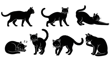 Black Cat Silhouettes A Diverse Collection of Feline Poses and Activities