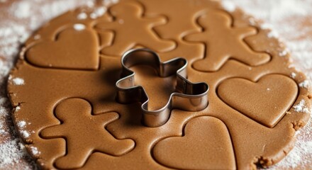 Gingerbread Dough with Cookie Cutters for Holiday Baking