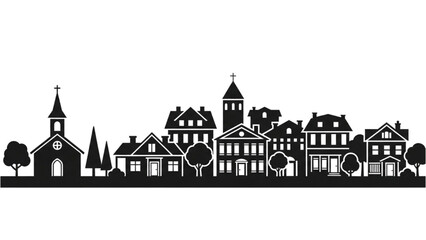 Charming Urban Silhouette A Detailed Panorama of a Vibrant Community Townscape with Diverse Architectural Styles