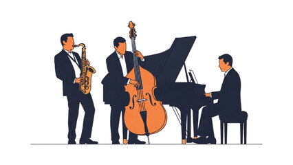 Jazz Music Group Performance with Saxophone, Bass, and Piano Players © Stock Image Zone