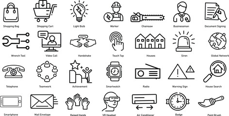 Vector icon set of black business and zodiac symbols for web design illustration