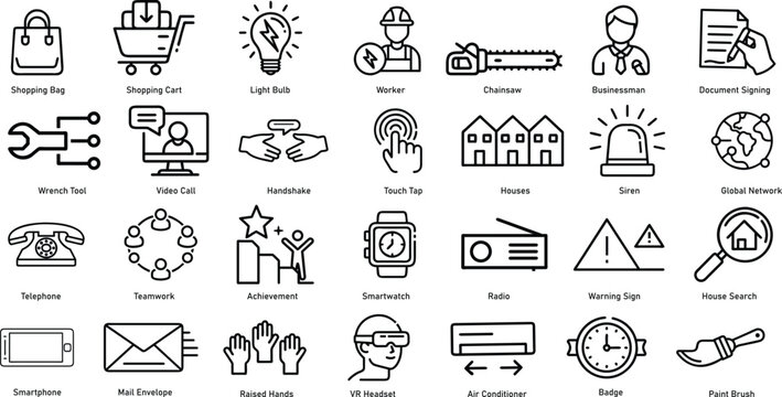 Vector icon set of black business and zodiac symbols for web design illustration