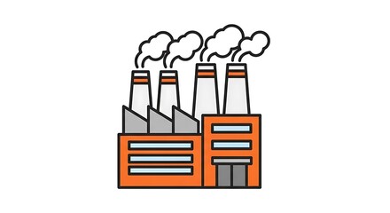 Industrial Factory Building with Smoking Chimneys Icon Illustration.