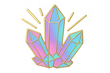 Iridescent crystals cluster shining with golden outline