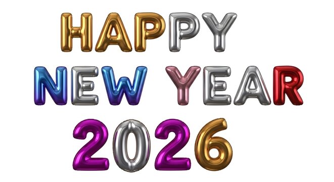Happy new year 2026 balloon lettering on a white background