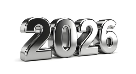 Metallic 2026 new year date isolated on white background