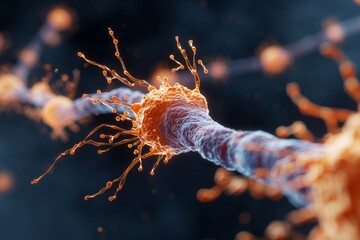 Cholinergic Receptors Activation: Close-up of cholinergic receptors being activated by acetylcholine in the respiratory system.