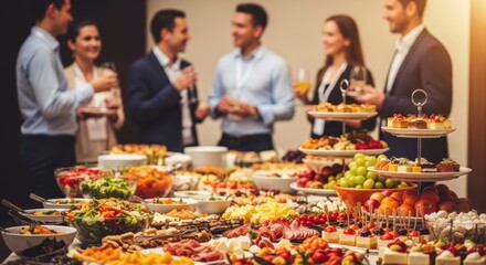 Fototapeta premium Networking event with buffet and business people