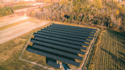 Photovoltaic panels generating renewable energy aerial view