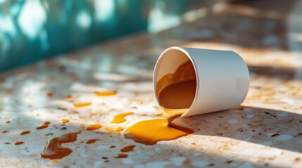 Spilled coffee creates a mess, a relatable moment of imperfection that adds character and authenticity to lifestyle and relatable content with a touch of humor