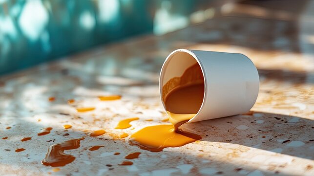 Spilled coffee creates a mess, a relatable moment of imperfection that adds character and authenticity to lifestyle and relatable content with a touch of humor