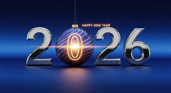 Festive 2026 happy new year celebration design with vibrant fireworks and bold typography on yellow background