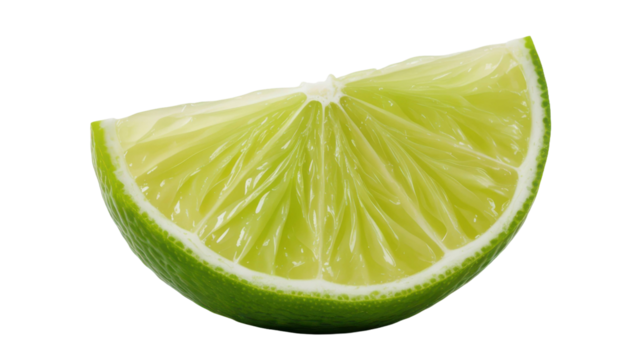 A vibrant lime wedge slice isolated on transparent background