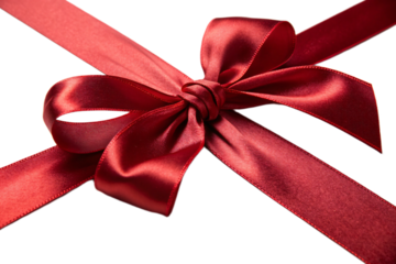 Shiny Red Satin Ribbon Gift Bow with Loops and Tails Isolated on White Background