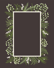 Christmas and New Year Greeting Card Illustration Featuring Pine Branches, Candy Stick and Red Ribbon Border with Blank Space in the Center, Designed with Classic Christmas Elements for Posters