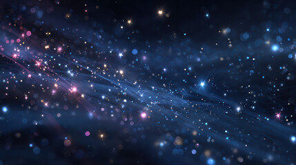 Colorful twinkling stars and glowing light streaks create dreamy cosmic abstract background