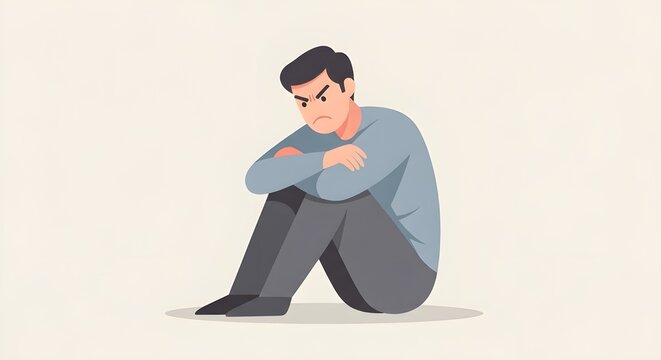 Upset man feeling frustration and anger while sitting alone