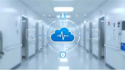 Digital health cloud technology in modern hospital corridor