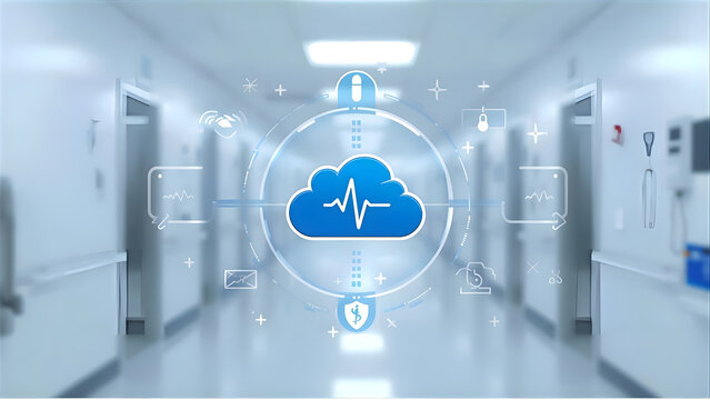Digital health cloud technology in modern hospital corridor