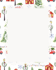 Holiday Christmas and Happy New Year Card Illustration Featuring White Background, Stylized Christmas Tree Frame, Gift Decorations and Festive Seasonal Icons, Perfect for Posters, Greeting Cards