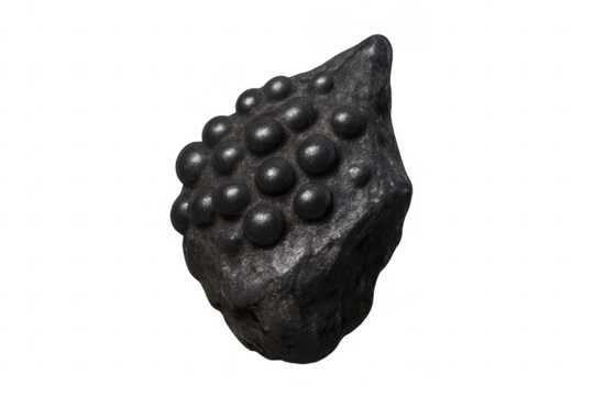 Black mineral rock with hematite concretions isolated