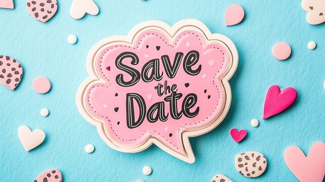 Charming save the date announcement with pink hearts on blue offers a sweet invitation and celebration of love for weddings, anniversaries, or parties