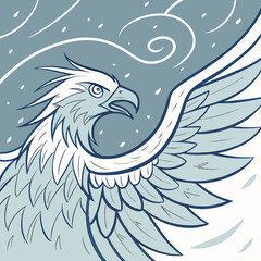 Stylized illustration of a majestic bird of prey with wings spread
