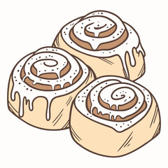 Three delicious cinnamon rolls with white icing and sprinkles