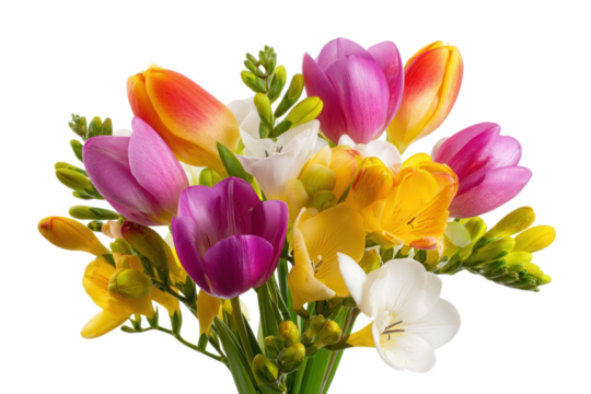 Colorful Bouquet of Tulips and Freesias flowers floral isolated on a transparent background - Powered by Adobe