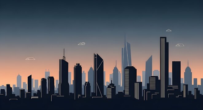 Modern city skyline at dusk creates a peaceful urban vibe