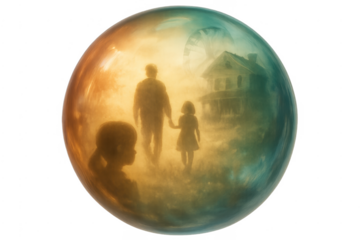 Childhood memory sphere showing father and daughter walking