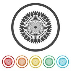 Sunflower icon. Set icons in color circle buttons