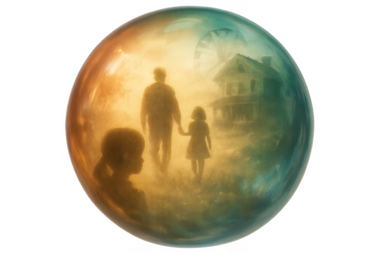 Childhood memory sphere showing father and daughter walking