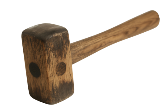 Old wooden mallet tool isolated on transparent background