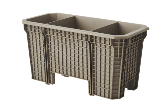 Tan plastic three compartment storage organizer isolated on transparent background