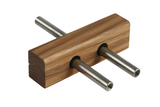 Wooden block with metal rods isolated on transparent background