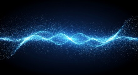 Glowing blue particle wave, dynamic abstract design on a dark background