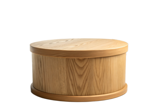 Cylindrical Natural Wood Podium Stand for Product Display Isolated on White