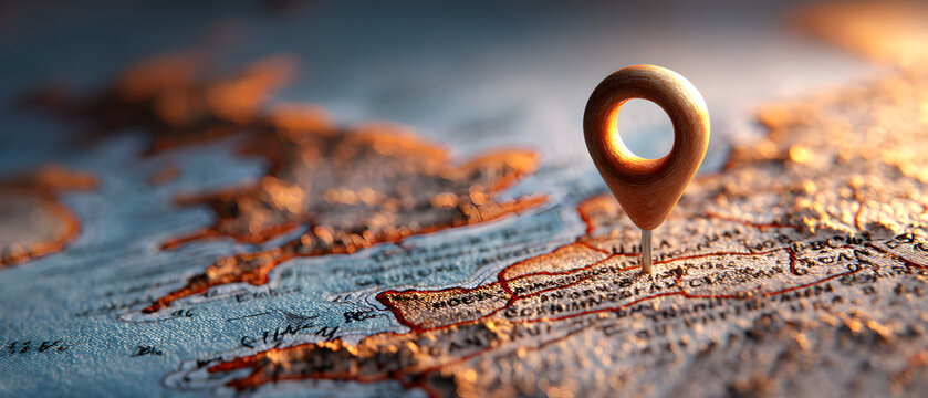 Find your way. Location marking with a pin on a map with routes. Adventure, discovery, navigation, communication, logistics, geography, transport and travel theme concept background.