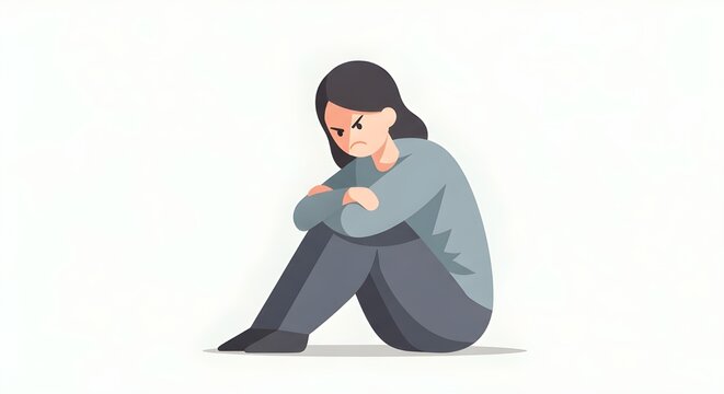 Upset woman sitting alone feeling anger and frustration
