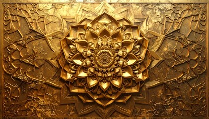 Golden Floral Relief Sculpture Ornate Decorative Carving Art