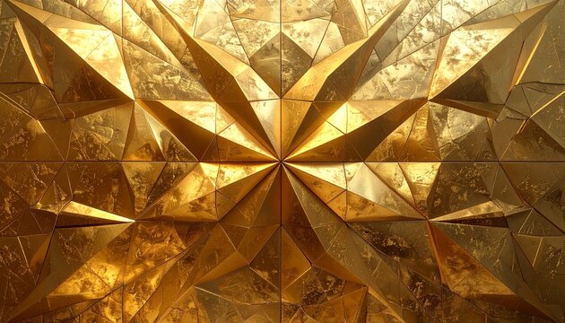 Geometric Golden Pattern with Textured Surface, Angular Shiny Shapes