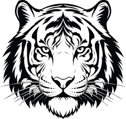 Tiger head vector illustration black and white animal print design art eps silhouette