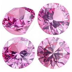 Pink gemstones facets gleam, round, polished & reflected