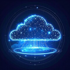 Glowing blue cloud connected by lines, circles, light