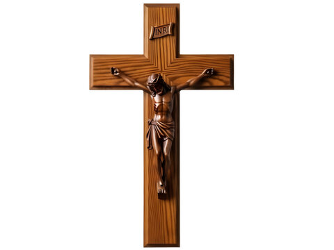 Wooden crucifix with jesus christ figure against a black background