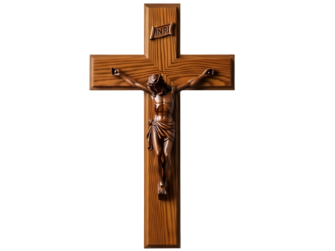 Wooden crucifix with jesus christ figure against a black background