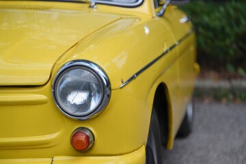 Yellow Vintage Car Close-Up - Classic Automobile Detail